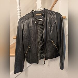 Massimo Dutti - Black Leather Motorcycle Jacket - Size XS